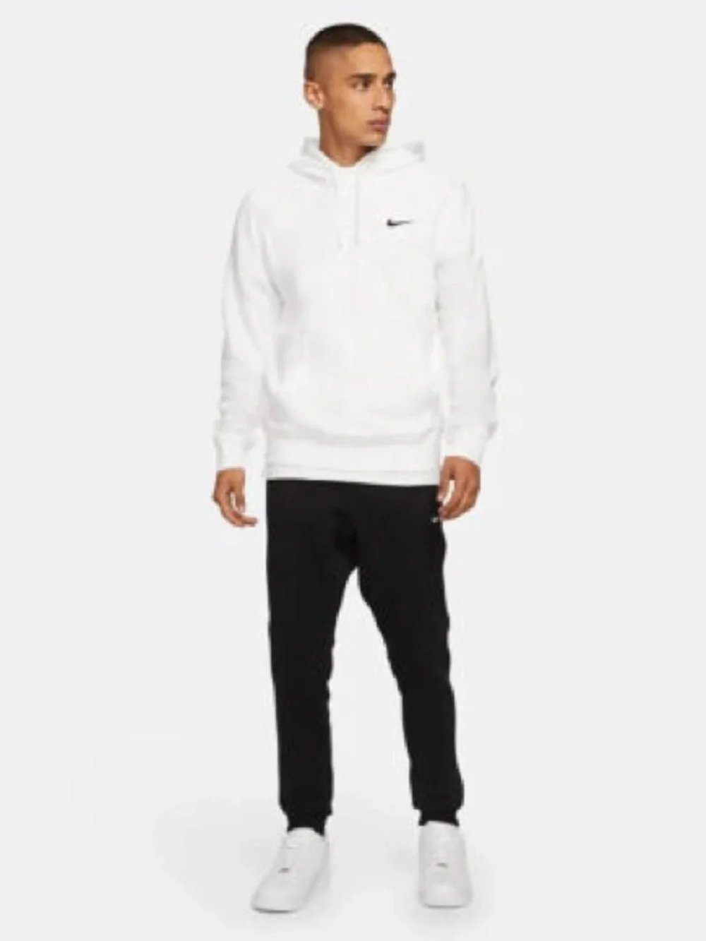 Nike White Men's Pullover Hoodie with Black Swoosh